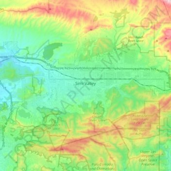 Simi Valley topographic map, elevation, terrain