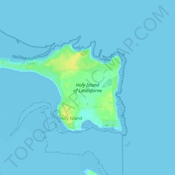 Lindisfarne topographic map, elevation, terrain