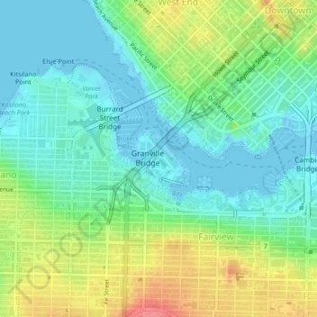 Granville Island topographic map, elevation, terrain