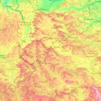 Landkreis Ansbach topographic map, elevation, terrain