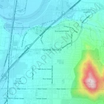 Grand Terrace topographic map, elevation, terrain