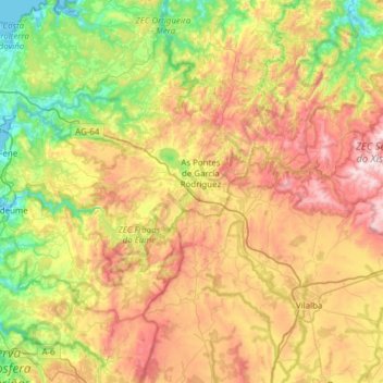 Río Eume topographic map, elevation, terrain