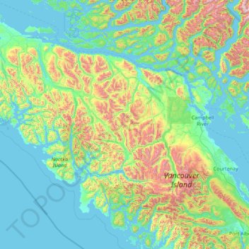 Area A (Kyuquot/Nootka/Sayward) topographic map, elevation, terrain