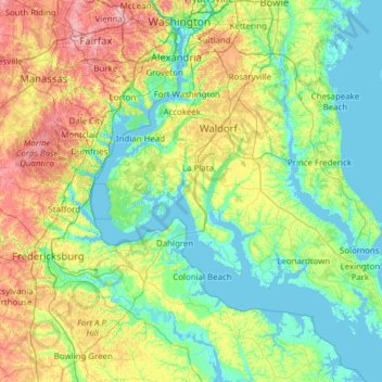Lower Potomac River topographic map, elevation, terrain