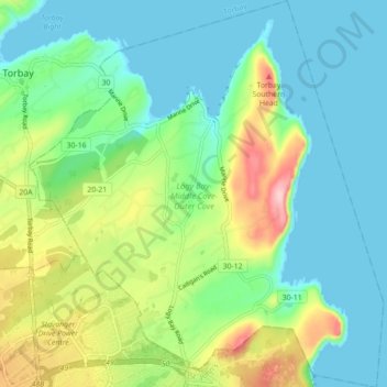 Logy Bay-Middle Cove-Outer Cove topographic map, elevation, terrain