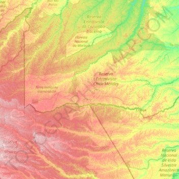 Iñapari topographic map, elevation, terrain