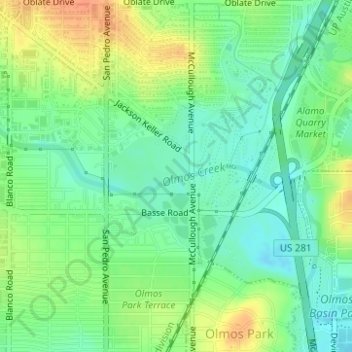 Olmos Basin Park topographic map, elevation, terrain