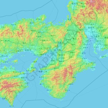 Kansaï topographic map, elevation, terrain