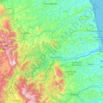 Ascoli Piceno topographic map, elevation, terrain