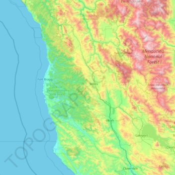 Mendocino County topographic map, elevation, terrain