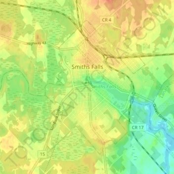 Smiths Falls topographic map, elevation, terrain