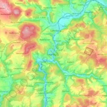 Weilburg topographic map, elevation, terrain