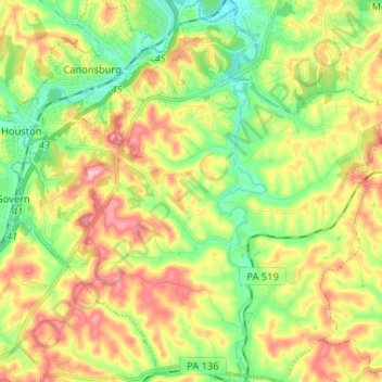 North Strabane Township topographic map, elevation, terrain