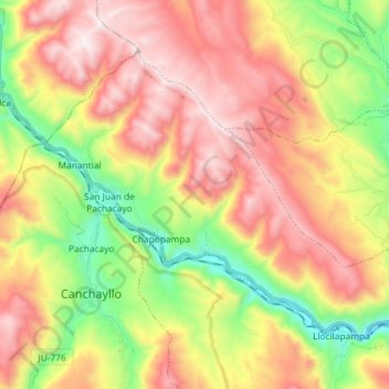 Curicaca topographic map, elevation, terrain