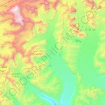 Tokositna Glacier topographic map, elevation, terrain