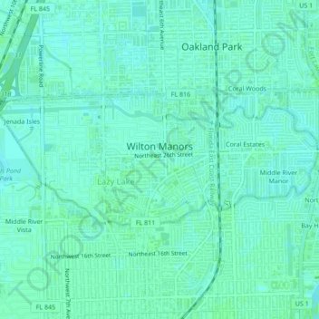 Wilton Manors topographic map, elevation, terrain