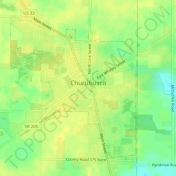 Churubusco topographic map, elevation, terrain