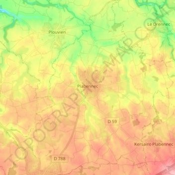 Plabennec topographic map, elevation, terrain