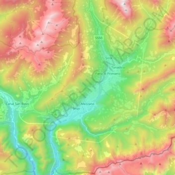 Mezzano topographic map, elevation, terrain