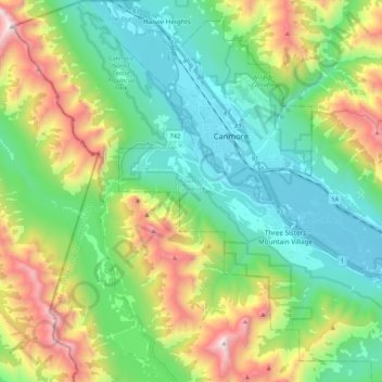 Town of Canmore topographic map, elevation, terrain