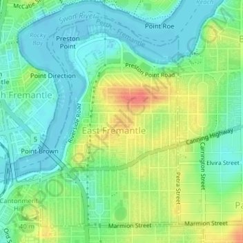 Town of East Fremantle topographic map, elevation, terrain
