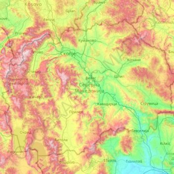 North Macedonia topographic map, elevation, terrain