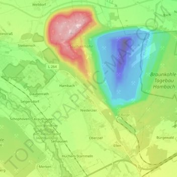 Niederzier topographic map, elevation, terrain