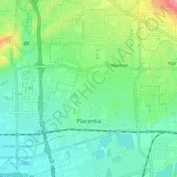 Placentia topographic map, elevation, terrain