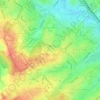 Shenley Church End topographic map, elevation, terrain