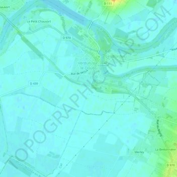 Verdun-sur-le-Doubs topographic map, elevation, terrain