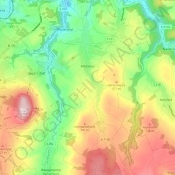 Mildenau topographic map, elevation, terrain