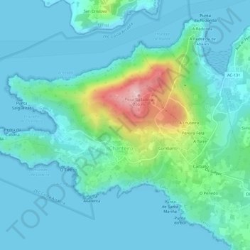 Cervás topographic map, elevation, terrain