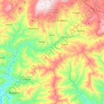 Júzcar topographic map, elevation, terrain