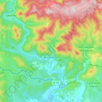 Roquebrun topographic map, elevation, terrain