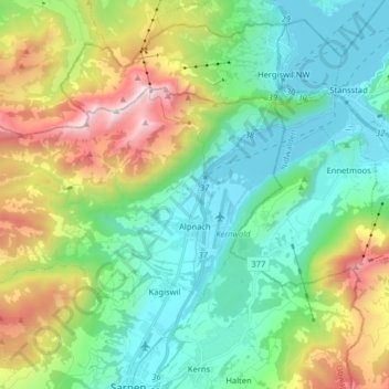 Alpnach topographic map, elevation, terrain