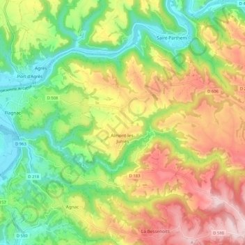 Almont-les-Junies topographic map, elevation, terrain
