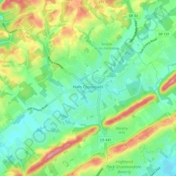 Halls Crossroads topographic map, elevation, terrain