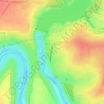 Pavlopil topographic map, elevation, terrain