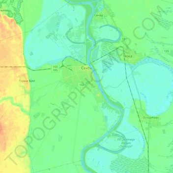 Senta topographic map, elevation, terrain