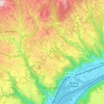 Tupin-et-Semons topographic map, elevation, terrain