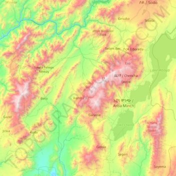 Gamo Gofa topographic map, elevation, terrain