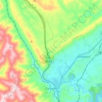 Caryville topographic map, elevation, terrain