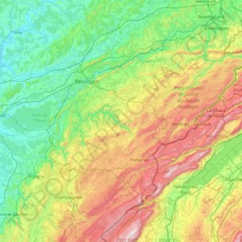 Doubs topographic map, elevation, terrain