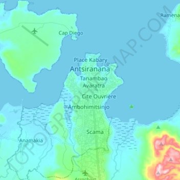Antsiranana topographic map, elevation, terrain