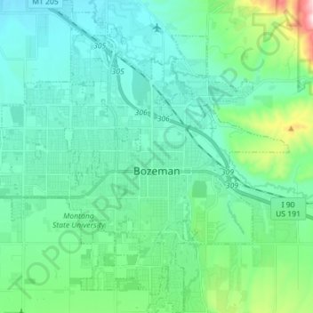 Bozeman topographic map, elevation, terrain