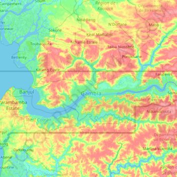 Kerewan topographic map, elevation, terrain