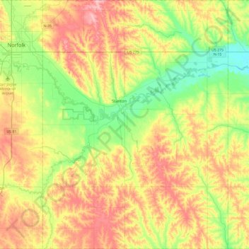 Stanton County topographic map, elevation, terrain