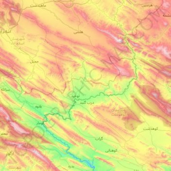 Chardavol County topographic map, elevation, terrain