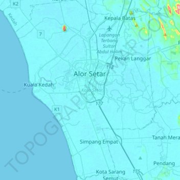 Kota Setar topographic map, elevation, terrain