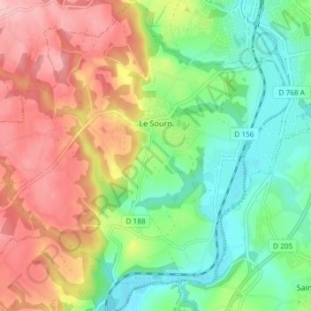 Le Sourn topographic map, elevation, terrain